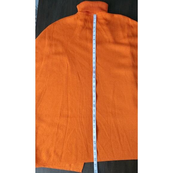Jennifer Tyler Orange Turtle Neck Open Front Wool Cape Size Small - Picture 7 of 7